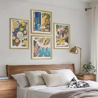 Ensemble de 4 tableaux Limonade au soleil sur la terrasse