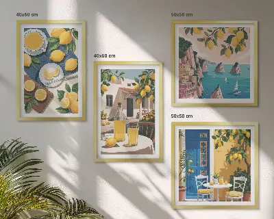 Limonade au soleil sur la terrasse ensemble de 4 tableaux