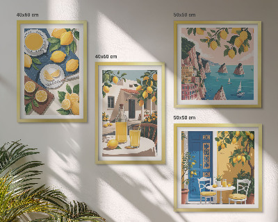 Ensemble de 4 tableaux Limonade au soleil sur la terrasse