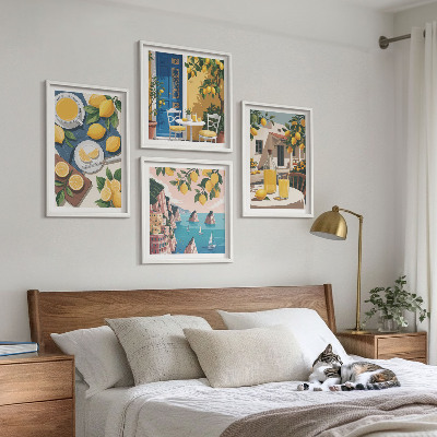 Ensemble de 4 tableaux Limonade au soleil sur la terrasse