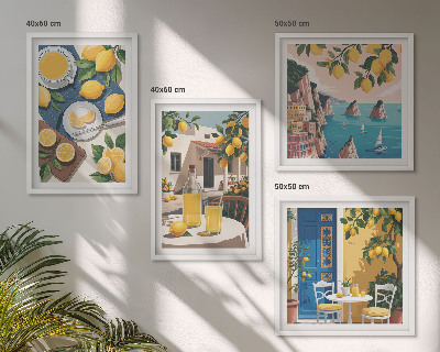 Ensemble de 4 tableaux Limonade au soleil sur la terrasse