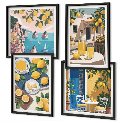 Ensemble de 4 tableaux Limonade au soleil sur la terrasse