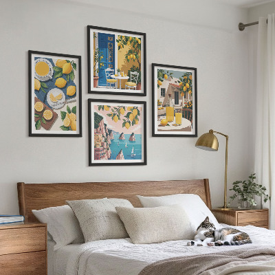 Ensemble de 4 tableaux Limonade au soleil sur la terrasse
