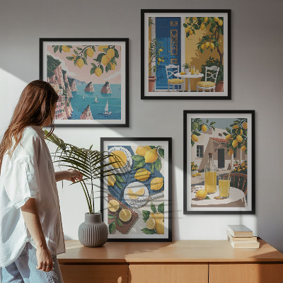 Ensemble de 4 tableaux Limonade au soleil sur la terrasse