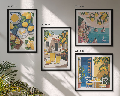 Ensemble de 4 tableaux Limonade au soleil sur la terrasse