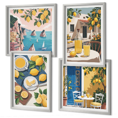 Ensemble de 4 tableaux Limonade au soleil sur la terrasse