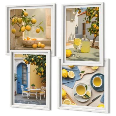 Mur de tableaux Citrons limonade porte bleue
