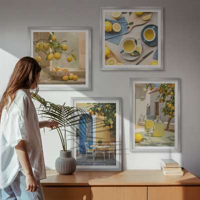 Mur de tableaux Citrons limonade porte bleue