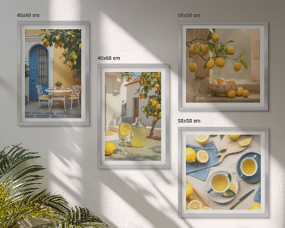 Mur de tableaux Citrons limonade porte bleue