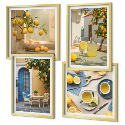 Mur de tableaux Citrons limonade porte bleue