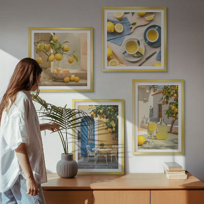 Mur de tableaux Citrons limonade porte bleue