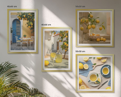 Mur de tableaux Citrons limonade porte bleue
