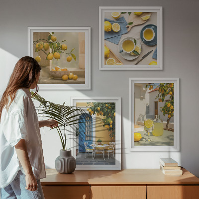 Mur de tableaux Citrons limonade porte bleue