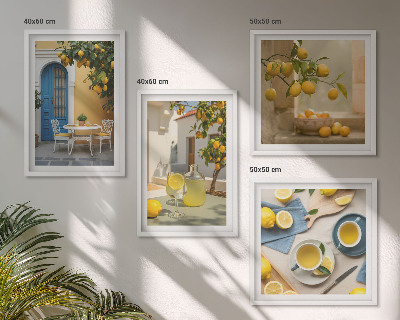 Mur de tableaux Citrons limonade porte bleue