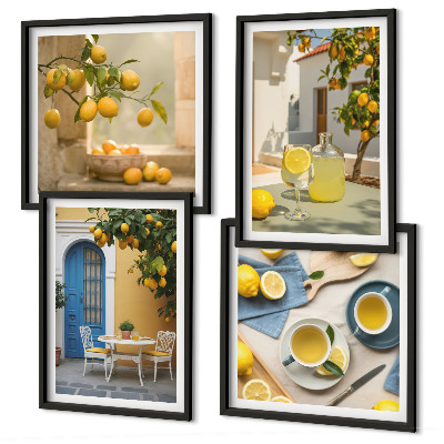 Mur de tableaux Citrons limonade porte bleue