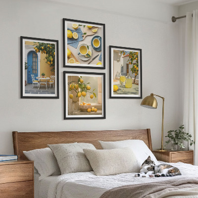 Mur de tableaux Citrons limonade porte bleue
