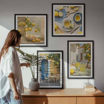 Mur de tableaux Citrons limonade porte bleue