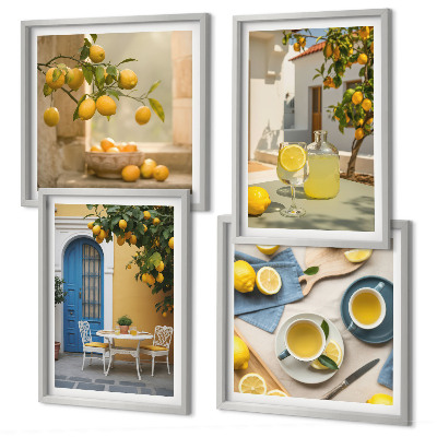 Mur de tableaux Citrons limonade porte bleue