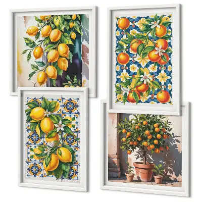 Tableau polyptyque en 2 cadres agrumes aux motifs abstraits et colorés