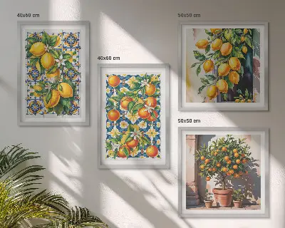 Tableau polyptyque en 2 cadres agrumes aux motifs abstraits et colorés