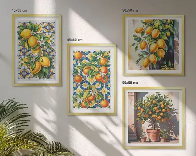 Tableau polyptyque en 2 cadres agrumes aux motifs abstraits et colorés