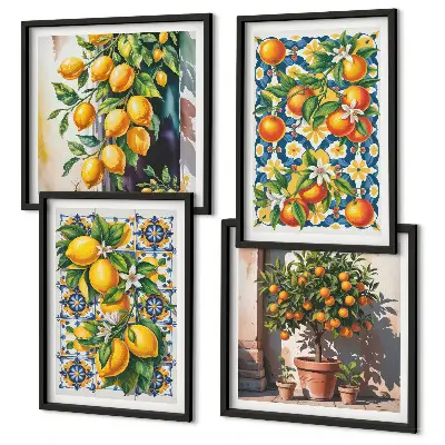Tableau polyptyque en 2 cadres agrumes aux motifs abstraits et colorés