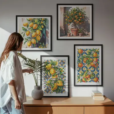 Tableau polyptyque en 2 cadres agrumes aux motifs abstraits et colorés