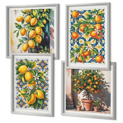 Tableau polyptyque en 2 cadres agrumes aux motifs abstraits et colorés