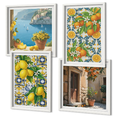Ensemble de 4 tableaux Citrons, fleurs, oranges, italie