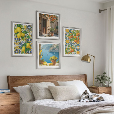 Ensemble de 4 tableaux Citrons, fleurs, oranges, italie