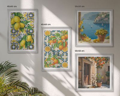 Ensemble de 4 tableaux Citrons, fleurs, oranges, italie