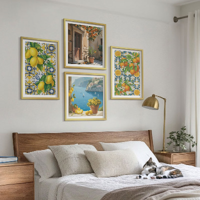 Ensemble de 4 tableaux Citrons, fleurs, oranges, italie