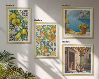 Ensemble de 4 tableaux Citrons, fleurs, oranges, italie