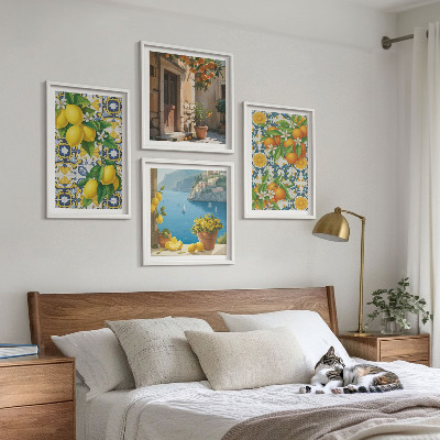 Ensemble de 4 tableaux Citrons, fleurs, oranges, italie