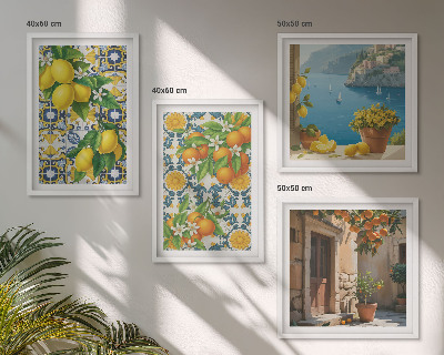 Ensemble de 4 tableaux Citrons, fleurs, oranges, italie