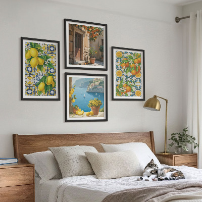 Ensemble de 4 tableaux Citrons, fleurs, oranges, italie