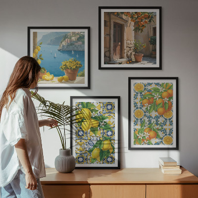 Ensemble de 4 tableaux Citrons, fleurs, oranges, italie