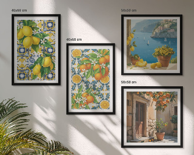 Ensemble de 4 tableaux Citrons, fleurs, oranges, italie
