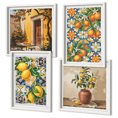 Mur de tableaux Motifs de fleurs citron-orange