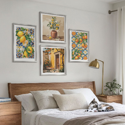 Mur de tableaux Motifs de fleurs citron-orange