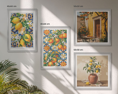 Mur de tableaux Motifs de fleurs citron-orange
