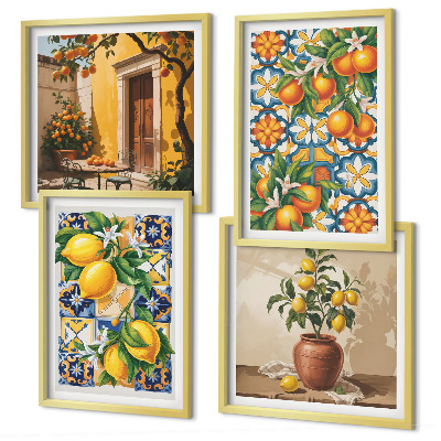 Mur de tableaux Motifs de fleurs citron-orange