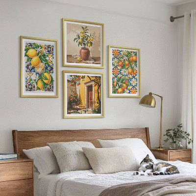 Mur de tableaux Motifs de fleurs citron-orange