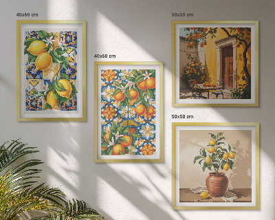 Mur de tableaux Motifs de fleurs citron-orange