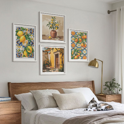 Mur de tableaux Motifs de fleurs citron-orange