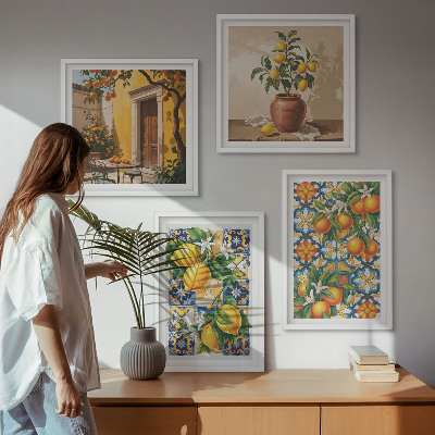 Mur de tableaux Motifs de fleurs citron-orange