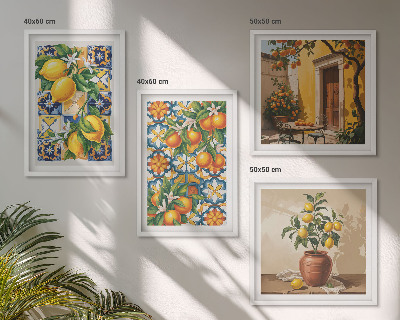 Mur de tableaux Motifs de fleurs citron-orange