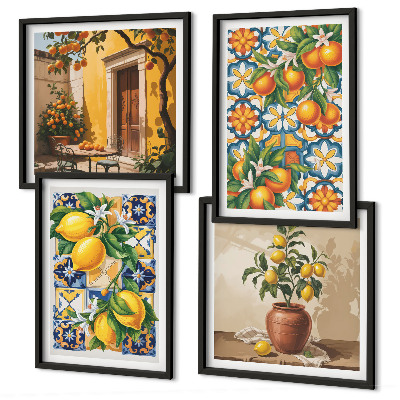 Mur de tableaux Motifs de fleurs citron-orange