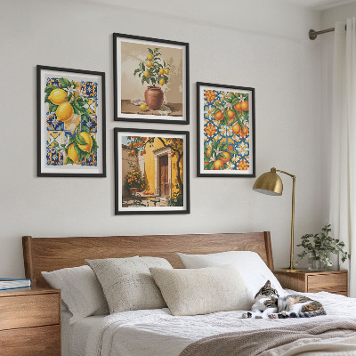 Mur de tableaux Motifs de fleurs citron-orange