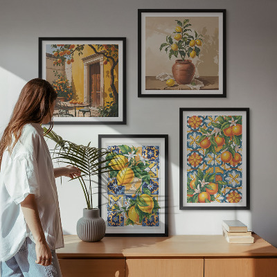 Mur de tableaux Motifs de fleurs citron-orange